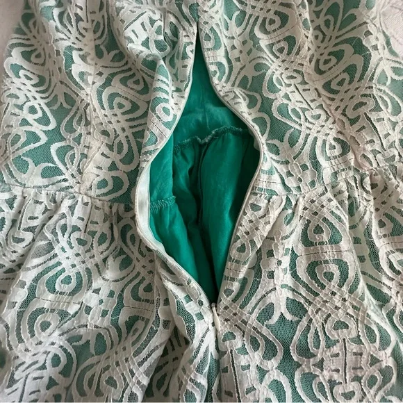 Pinky Women L Green Off White Lace Overlay Sleeveless Mini/Midi Round Neck Dress - Picture 9 of 16